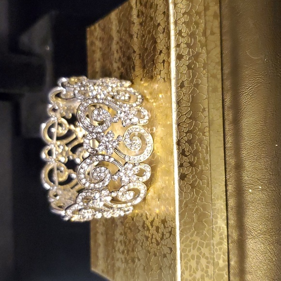 Wide Elastic Rhinestone Bracelet: Bridal Formal Special Occasion Competi… - Picture 1 of 4